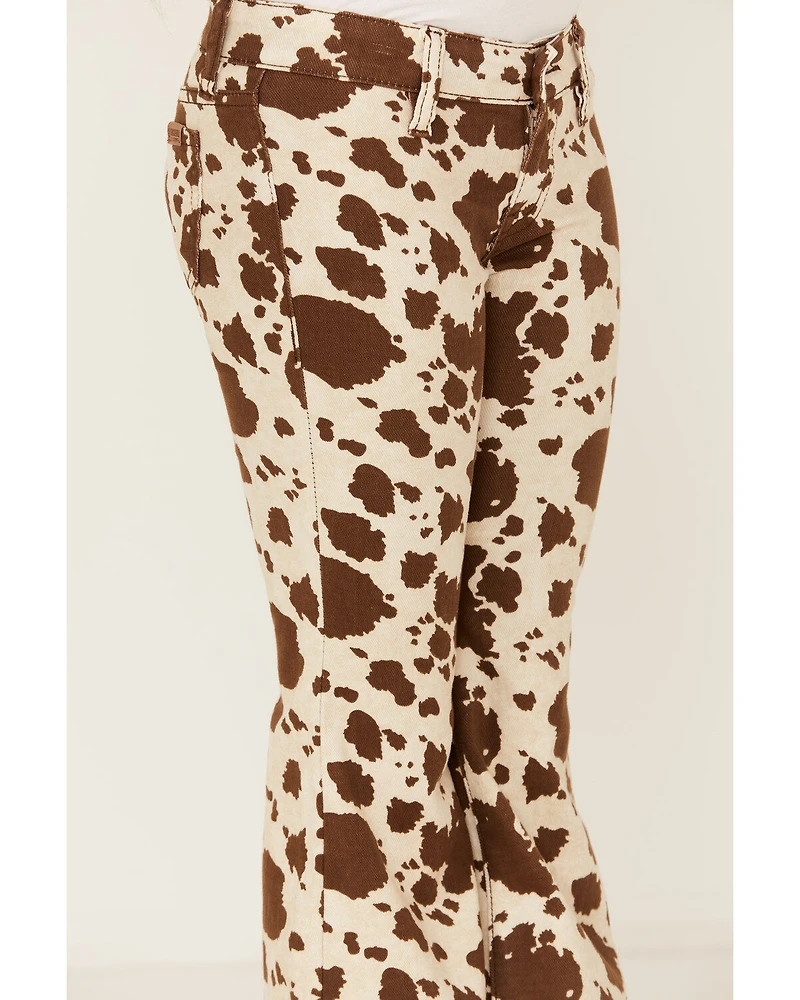 Rock & Roll Denim Girls' Cow Print Flare Stretch Jeans