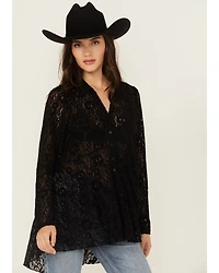 Beyond The Radar Women's Velvet Lace Long Sleeve Tunic
