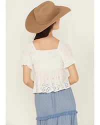 Angie Women's Eyelet Short Puff Sleeve Shirt