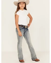 Grace LA Girls' Light Wash Horseshoe Floral Bootcut Denim Jeans