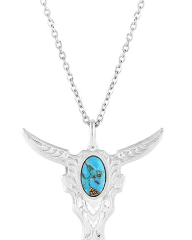 Montana Silversmiths Women's Chiseled Steer Head Turquoise Necklace