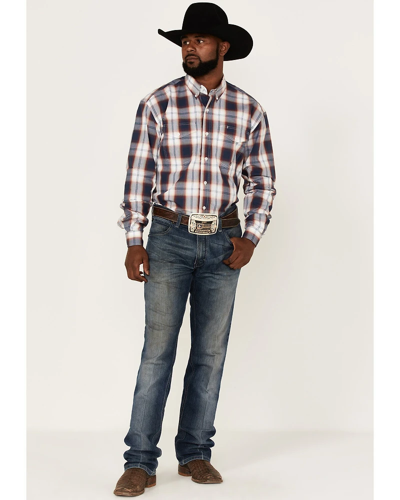 Roper Men's Liberty Bell Large Plaid Print Long Sleeve Button-Down Western Shirt