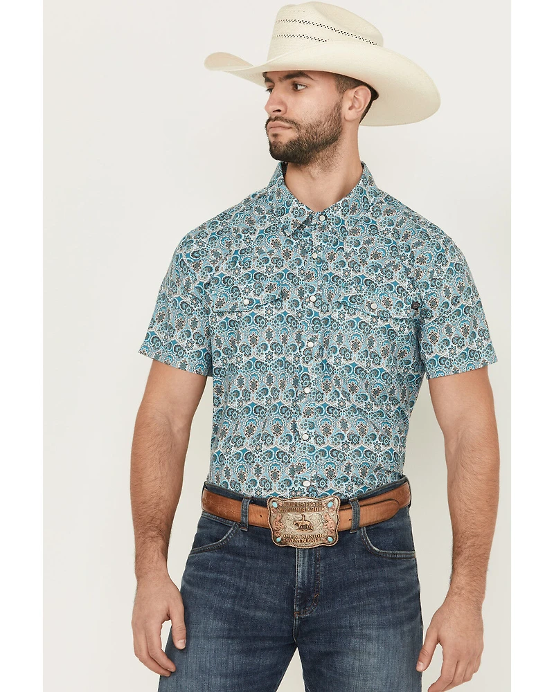 Rock & Roll Denim Men's Geo Floral Print Short Sleeve Pearl Snap Western Shirt