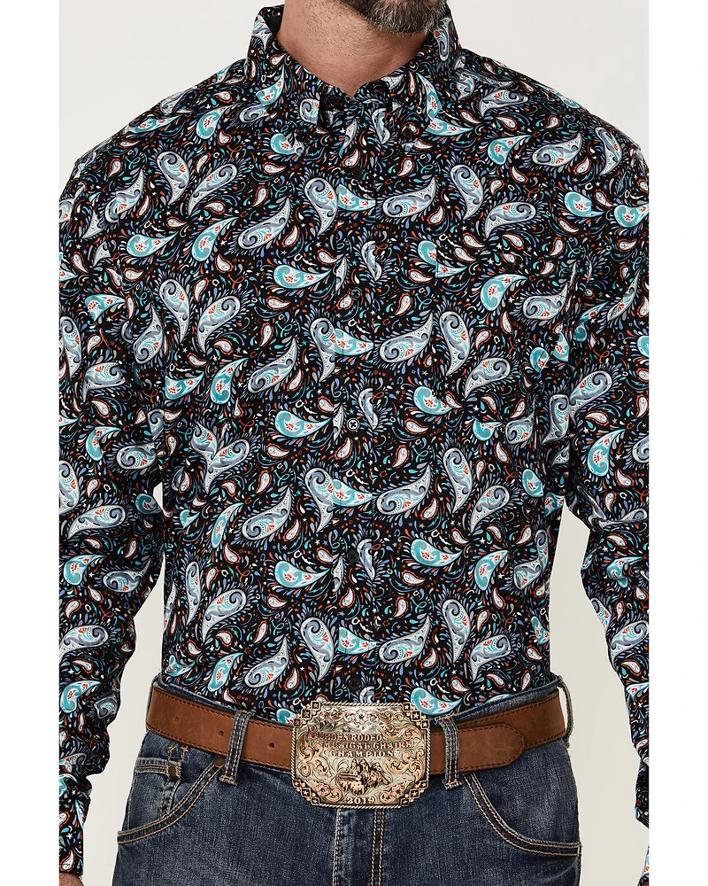 RANK 45 Men's Rodeo Large Paisley Print Long Sleeve Button-Down Western Shirt - Big & Tall