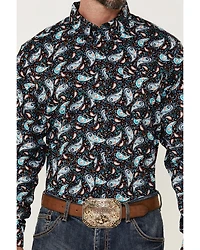 RANK 45 Men's Rodeo Large Paisley Print Long Sleeve Button-Down Western Shirt - Big & Tall