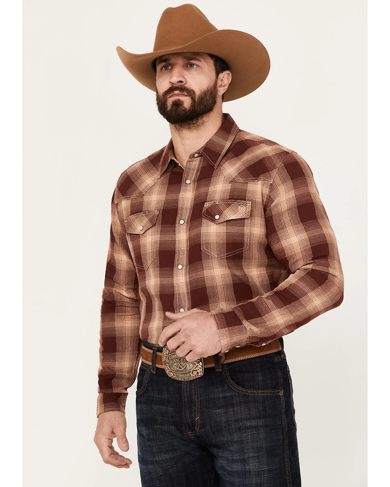 Blue Ranchwear Men's Lander Plaid Print Long Sleeve Western Pearl Snap Shirt