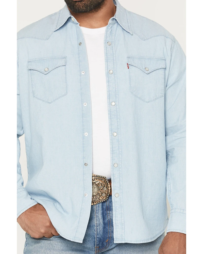 Levi's Men's Light Wash Classic Western Standard Long Sleeve Pearl Snap Shirt