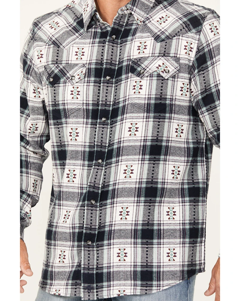 Moonshine Spirit Men's Smoke Signal Southwestern Plaid Print Long Sleeve Snap Western Shirt