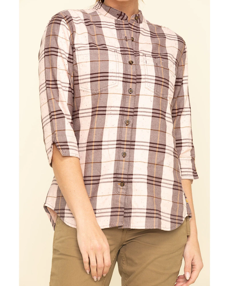 Carhartt Women's Plaid Print Relaxed Fit Midweight 3/4 Sleeve Button-Down Work Shirt