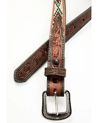 Roper Boys' Tonal Stitched Leather Trim Southwestern Print Belt