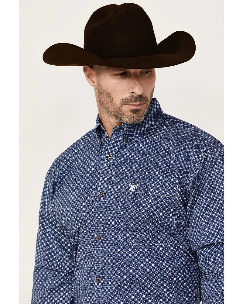 Cowboy Hardware Men's Cross Floral Print Long Sleeve Button-Down Stretch Western Shirt