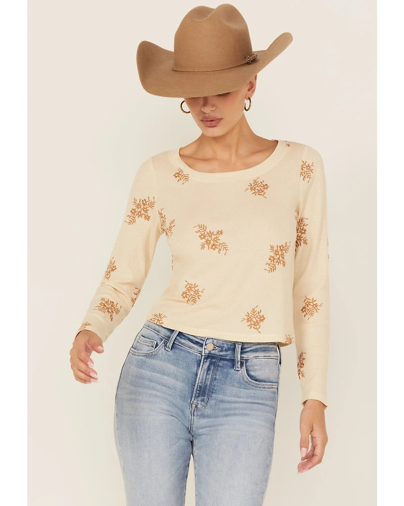 Cleo + Wolf Women's Calvin Floral Embroidered Long Sleeve Thermal Shirt