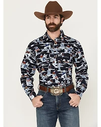 Panhandle Men's Vintage Patriotic Cowboy Long Sleeve Snap Western Shirt
