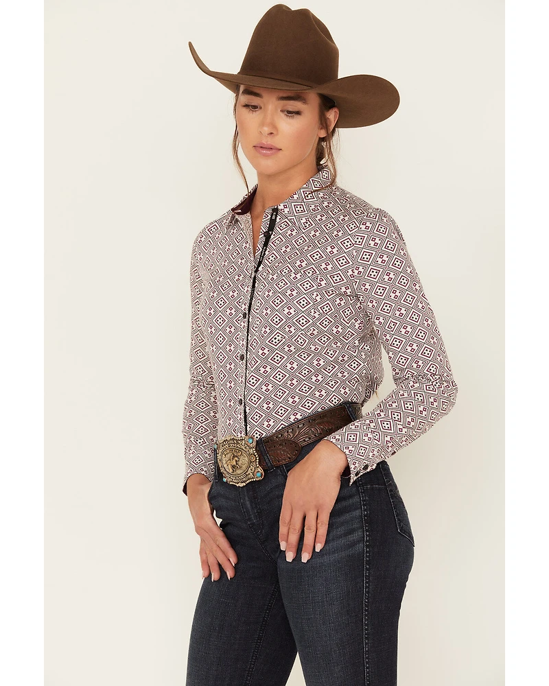 RANK 45® Women's Geo Print Long Sleeve Button-Down Stretch Riding Shirt