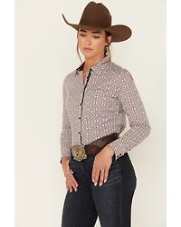 RANK 45® Women's Geo Print Long Sleeve Button-Down Stretch Riding Shirt
