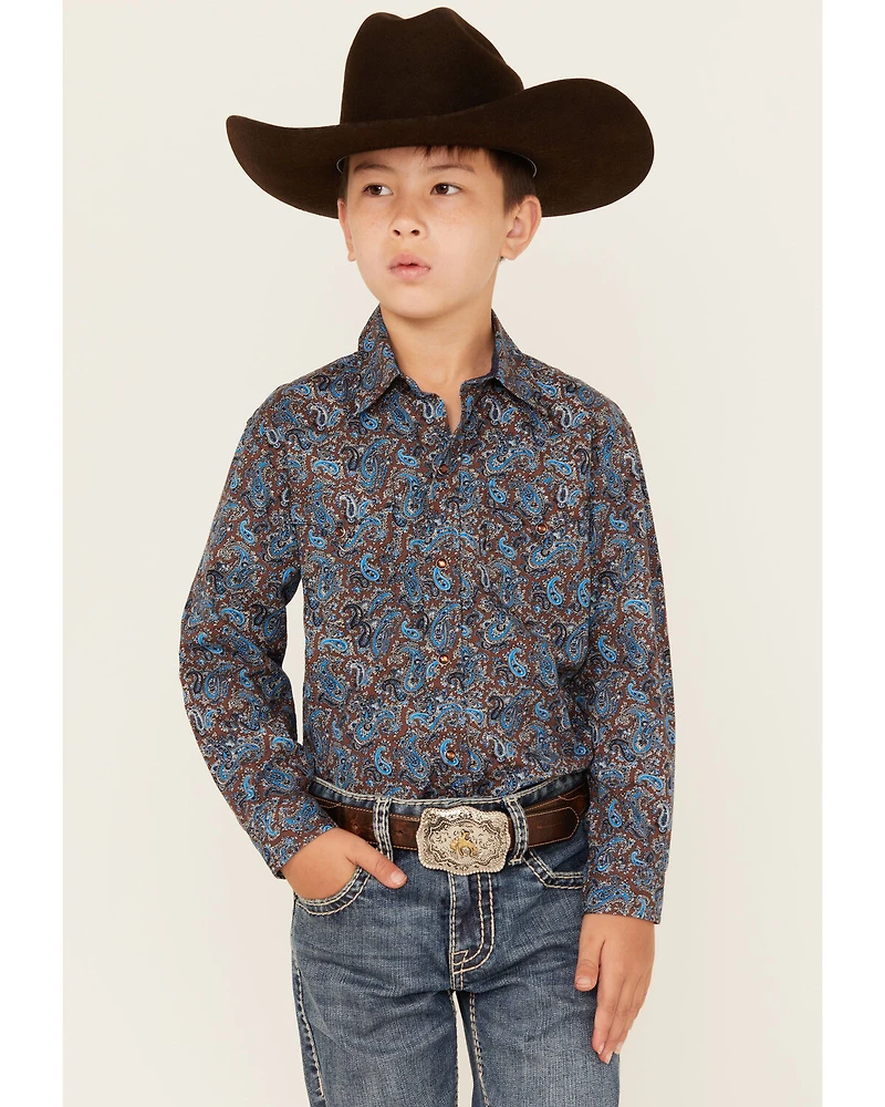 Roper Boys' Paisley Print Long Sleeve Pearl Snap Western Shirt