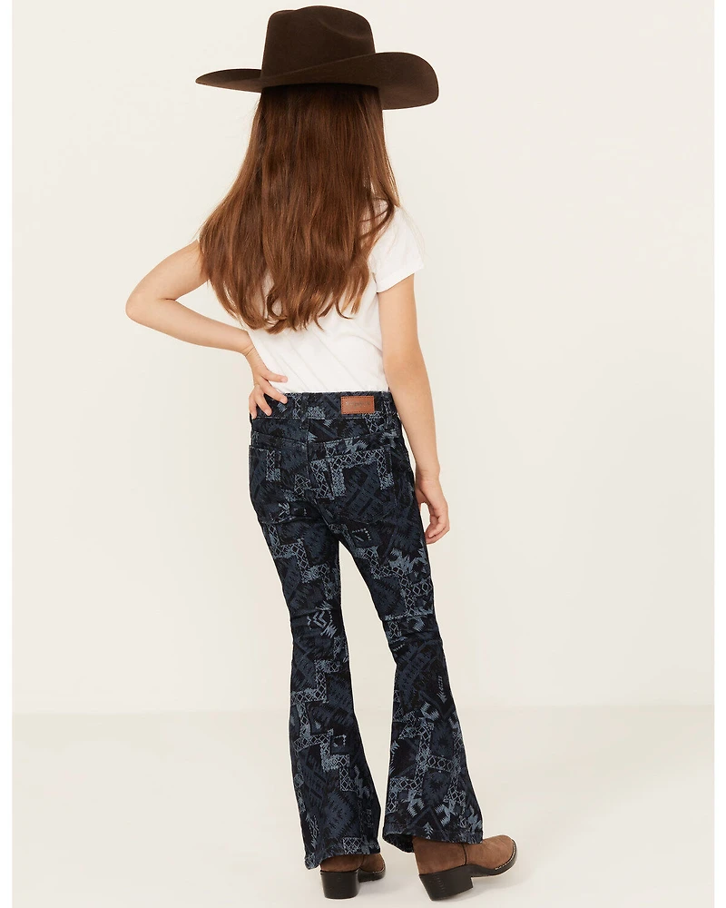 Shyanne Little Girls' Dark Wash Allover Printed Flare Jeans