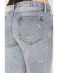 Driftwood Women's Eva Light Wash Low Rise Floral Flare Jeans