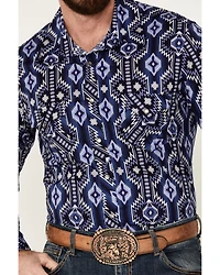 Rock & Roll Denim Men's Southwestern Print Long Sleeve Pearl Snap Stretch Western Shirt