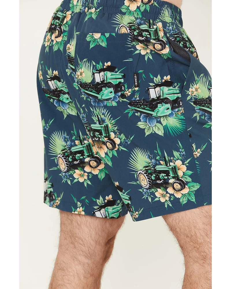 Cinch Men's Tractor Floral Print Stretch Board Shorts