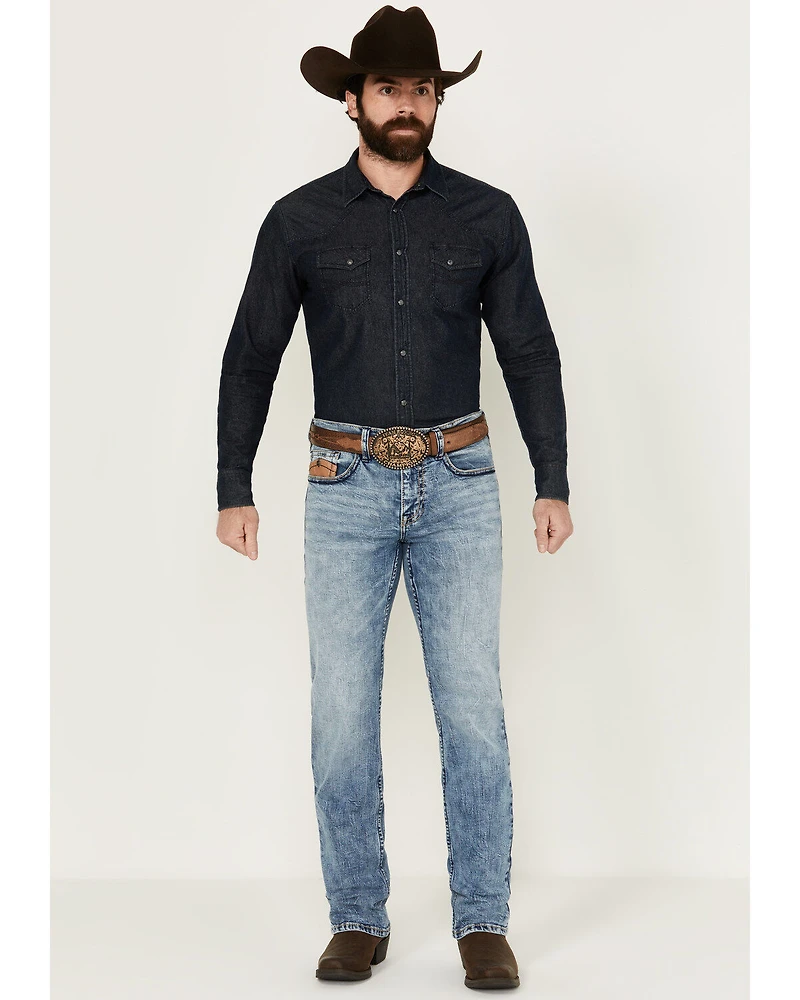 Cody James Men's Clover Leaf Wash Jackson Slim Straight Stretch Denim Jeans