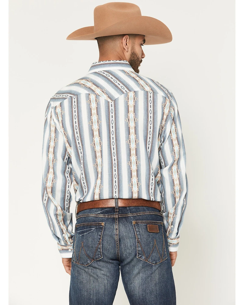 Panhandle Men's Vintage Southwestern Striped Long Sleeve Pearl Snap Western Shirt