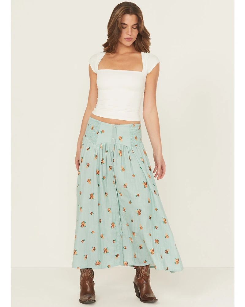 Rock & Roll Denim Women's Floral Print Button-Down Midi Skirt