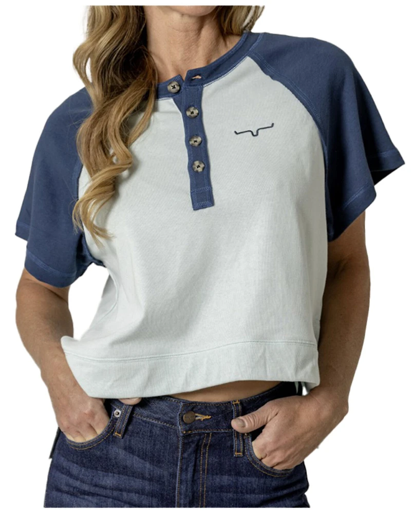 Kimes Ranch Women's Colorblock Short Sleeve 1/4 Button-Down Tee