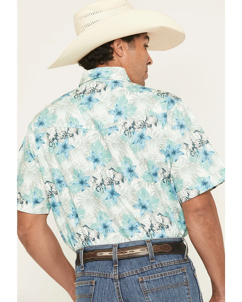 Ely Walker Men's Hawaiian Horse Print Short Sleeve Snap Western Shirt