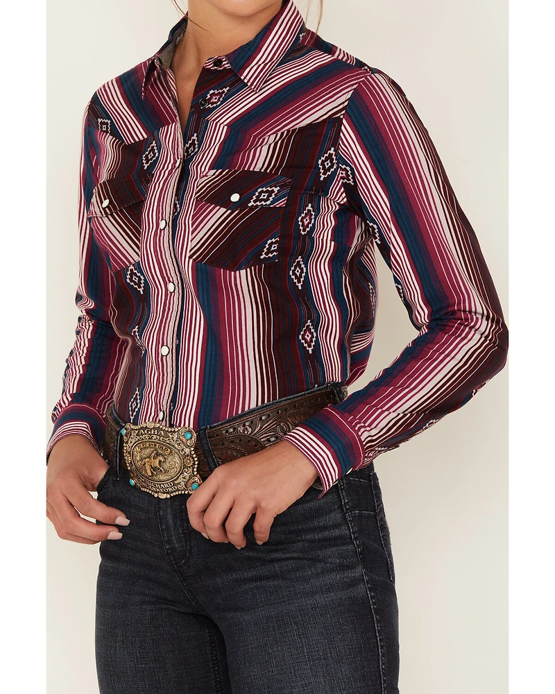 RANK 45® Women's Southwestern Stripe Print Heritage Snap Stretch Western Riding Shirt
