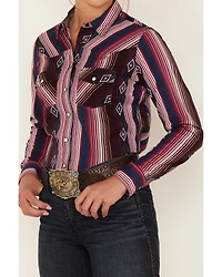 RANK 45® Women's Southwestern Stripe Print Heritage Snap Stretch Western Riding Shirt