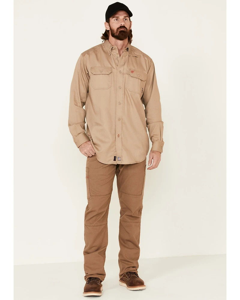 Ariat Men's FR Solid Twill Long Sleeve Button Down Work Shirt - Tall