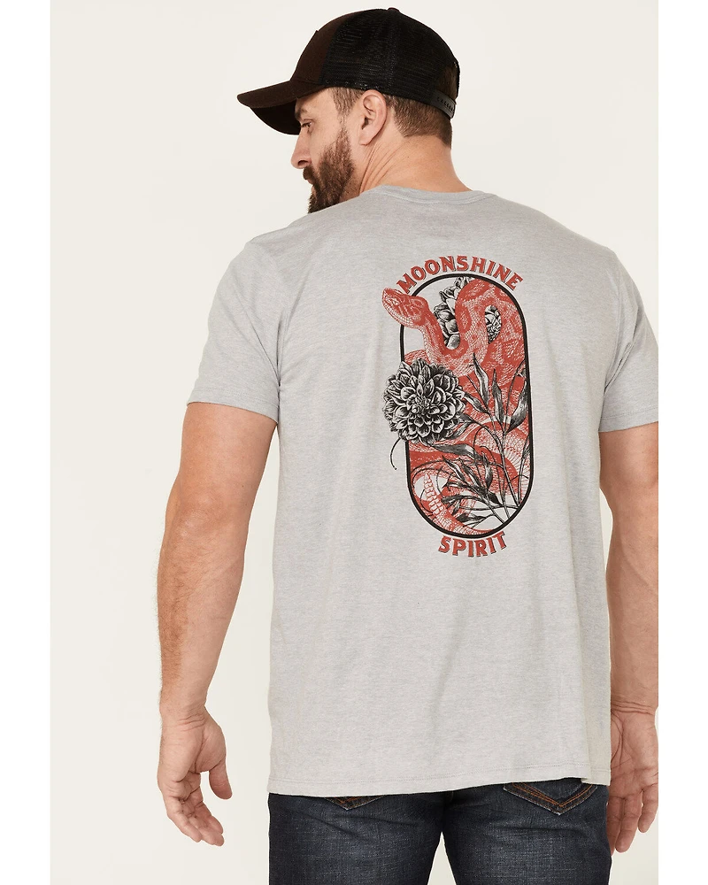 Moonshine Spirit Men's Gray Floral Snake Graphic Short Sleeve T-Shirt