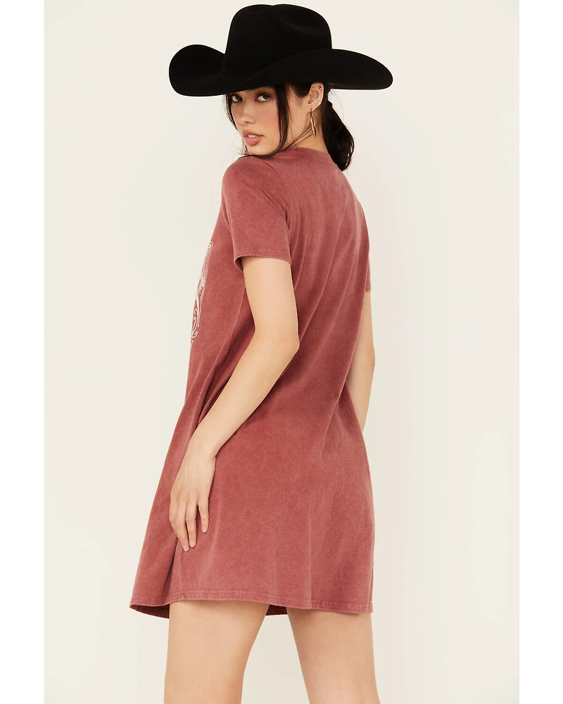 Blended Women's Wild West Short Sleeve Graphic Mini T-Shirt Dress