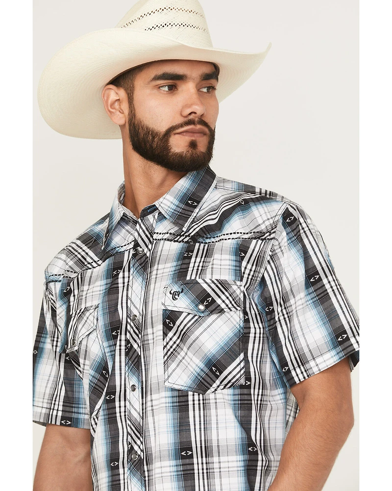 Cowboy Hardware Men's Plaid Print Short Sleeve Snap Western Shirt
