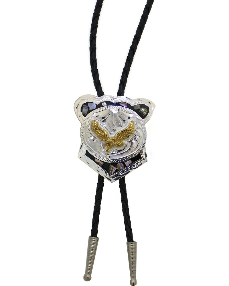 Western Express Men's German Silver Abalone Eagle Bolo Tie
