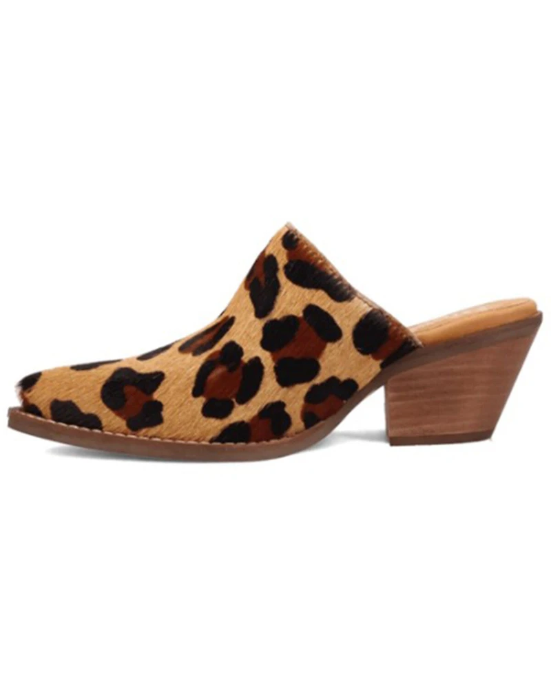 Dingo Women's Calico Leopard Print Hairon Mules - Round Toe
