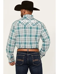 Wrangler Men's Plaid Print Logo Long Sleeve Button-Down Western Shirt