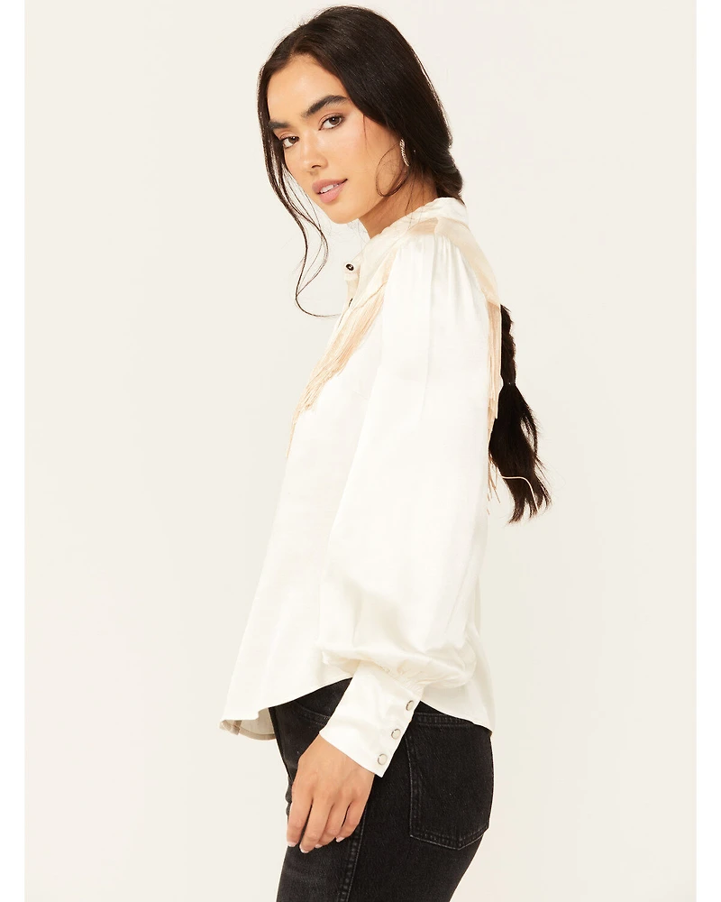 Shyanne Women's Color Block Western Fringe Blouse
