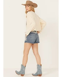 Cleo + Wolf Women's Helena Medium Wash Patch Pockets High Rise Denim Shorts