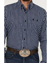 George Strait by Wrangler Men's Plaid Print Long Sleeve Button-Down Stretch Western Shirt