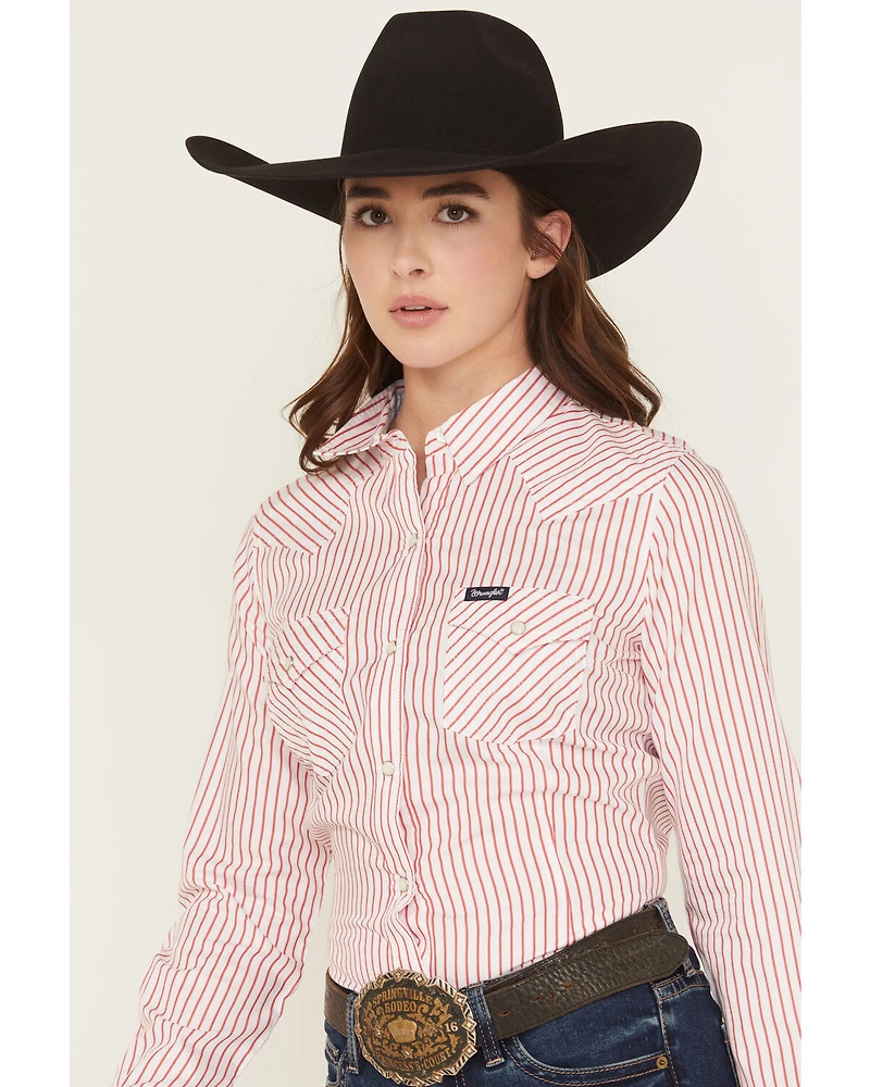 Wrangler Retro Women's Striped Print Long Sleeve Snap Stretch Western Shirt