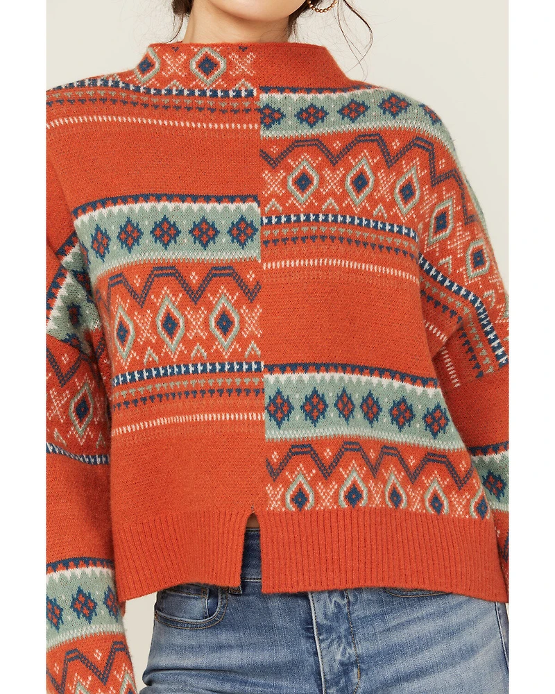 Rock & Roll Denim Women's Southwestern Patched Pullover Sweater
