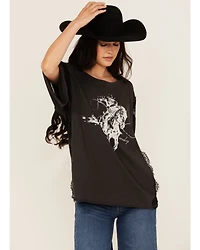 Originality Women's Cowboy Lace Short Sleeve Graphic Tee