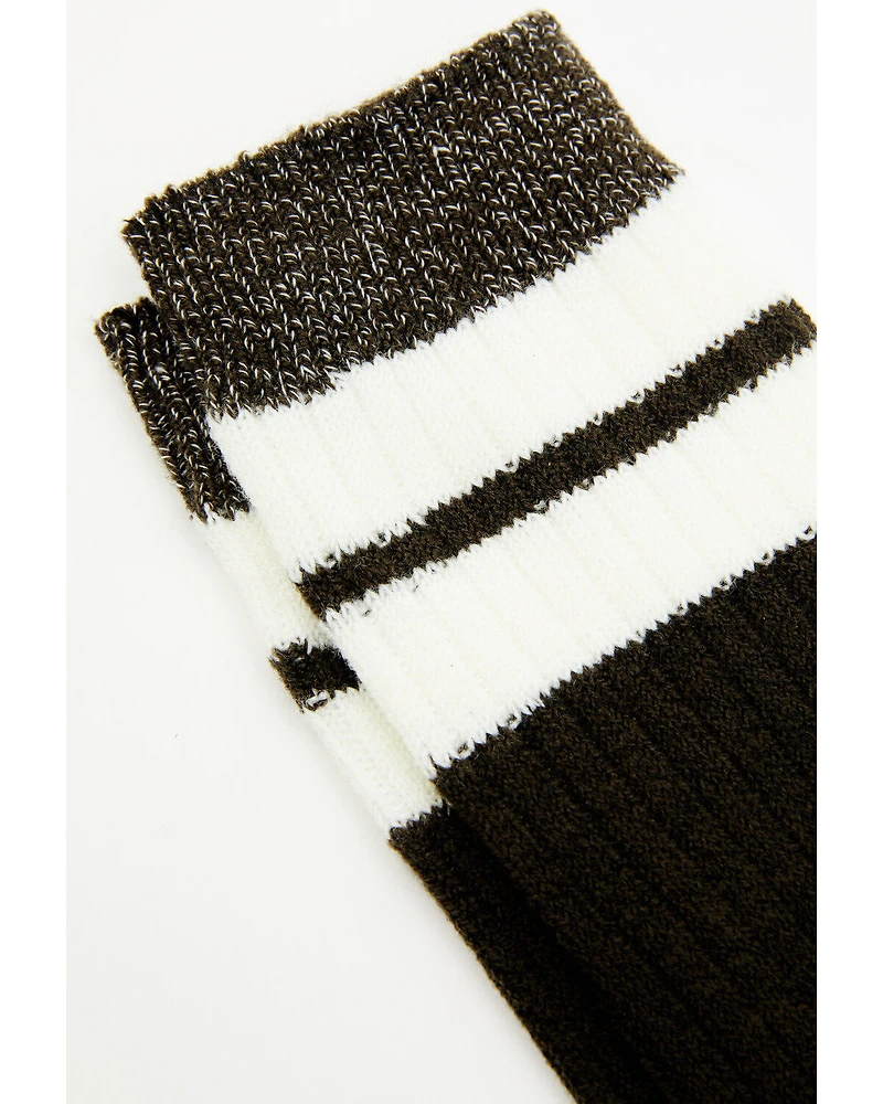 Brother's and Sons Men's Olive Rugby Stripe Crew Socks