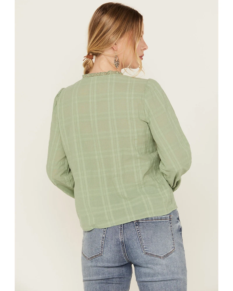 Jolt Women's Lace Trim Long Sleeve Peasant Top