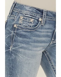 Miss Me Women's Medium Wash Mid Rise 34" Bootcut Stretch Denim Jeans