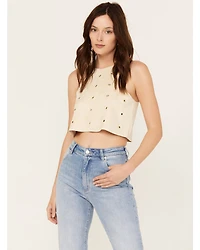 Vocal Women's Faux Suede Eyelet Halter Crop Top
