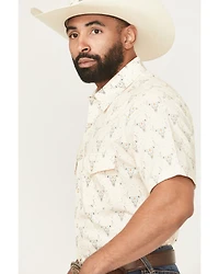 Rock & Roll Denim Men's Dale Drisby Longhorn Print Short Sleeve Snap Stretch Western Shirt