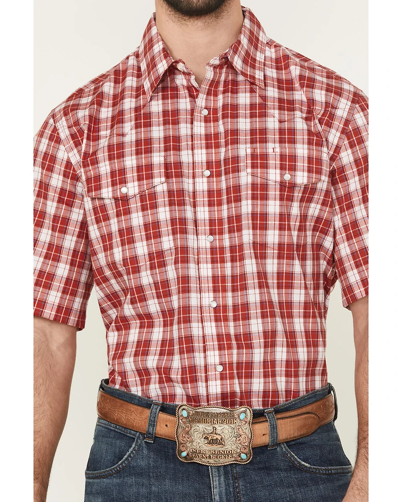 Wrangler Men's Wrinkle Free Plaid Print Short Sleeve Pearl Snap Stretch Western Shirt